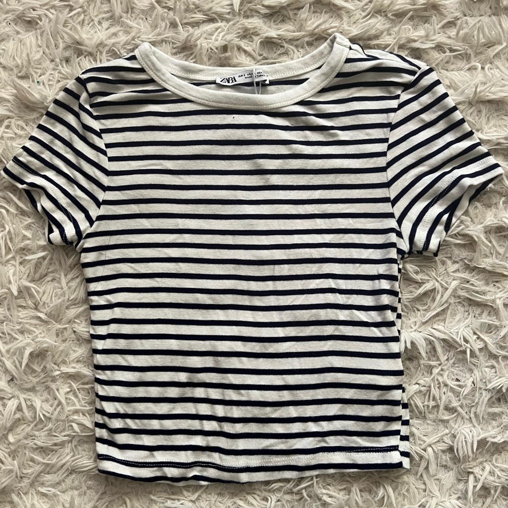 Zara black and white striped baby tee